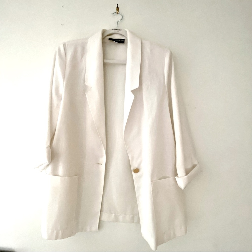 Sag Harbor Vintage 90’s Cream/Off White Rayon Linen Blend Blazer Size 12